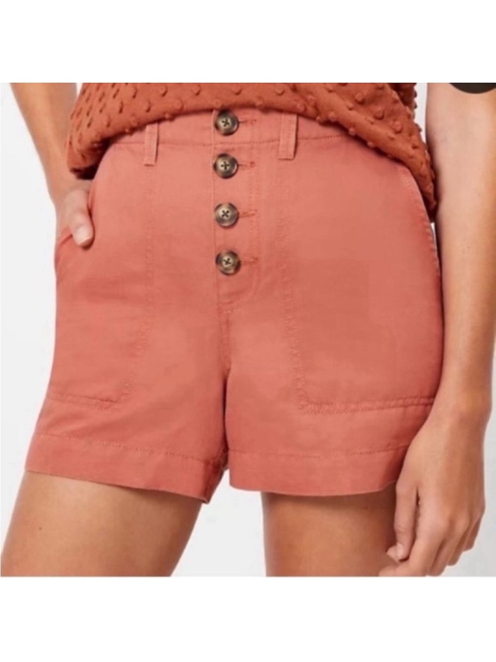 LOFT Plus Linen Cotton High Rise Casual Utility Shorts Size 18 Rust Coral NWT